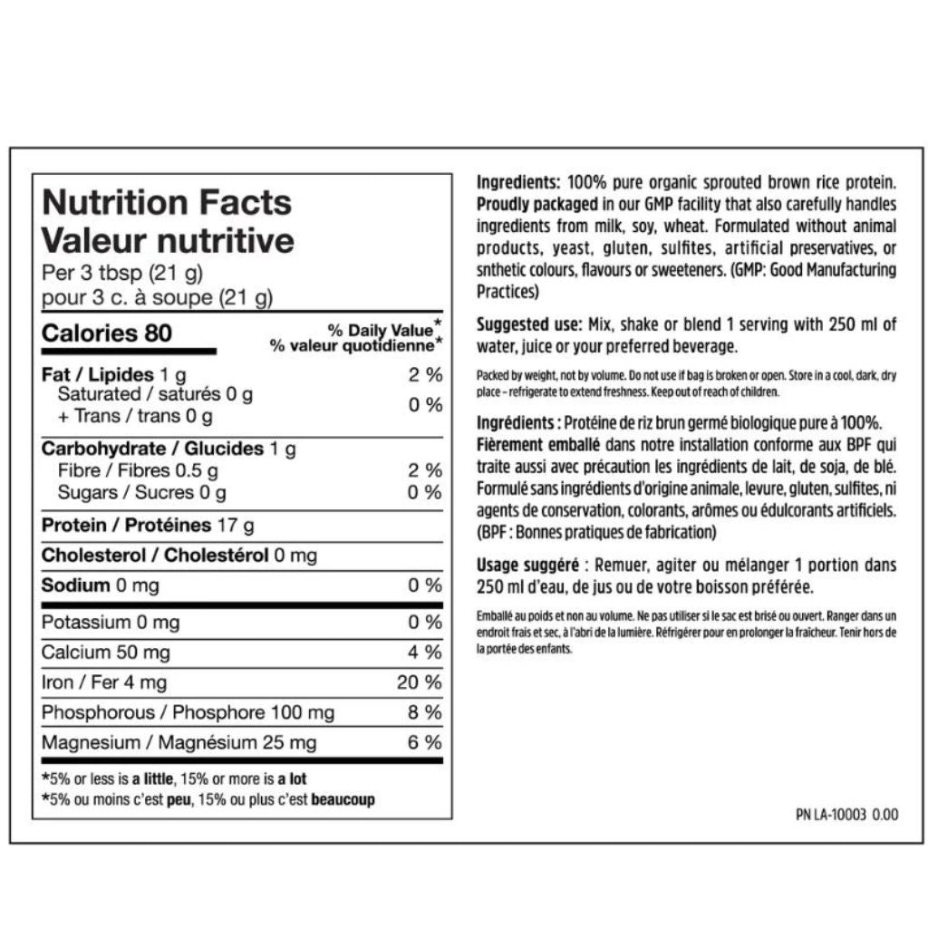 North Coast Naturals ORGANIC SPROUTED RAW BROWN RICE PROTEIN, 840g