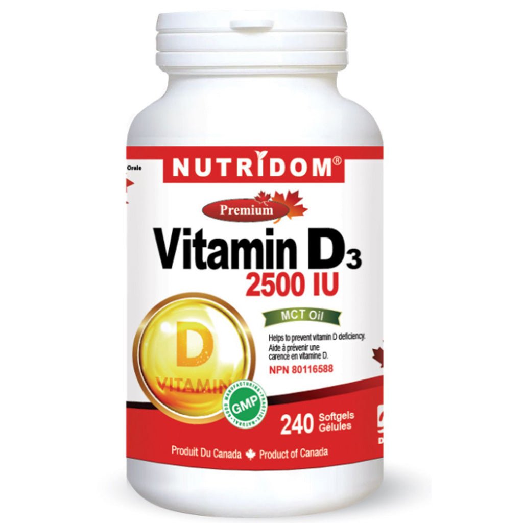 Nutridom VITAMIN D3 2500IU w/ MCT OIL, 240 Softgels