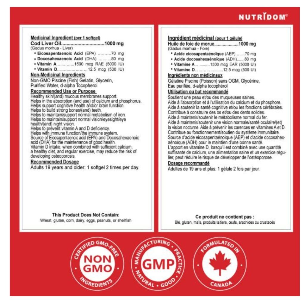 Nutridom ATLANTIC COD LIVER OIL, 120 softgels