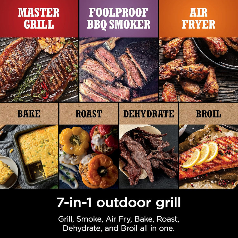 NINJA OG701 Woodfire Outdoor Grill, 7-in-1 Master Grill, BBQ Smoker - Factory serviced with Home Essentials warranty