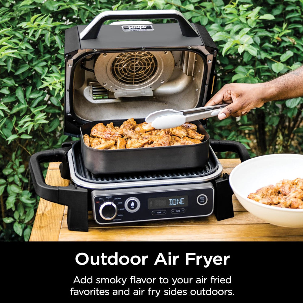 NINJA OG701 Woodfire Outdoor Grill, 7-in-1 Master Grill, BBQ Smoker - Factory serviced with Home Essentials warranty