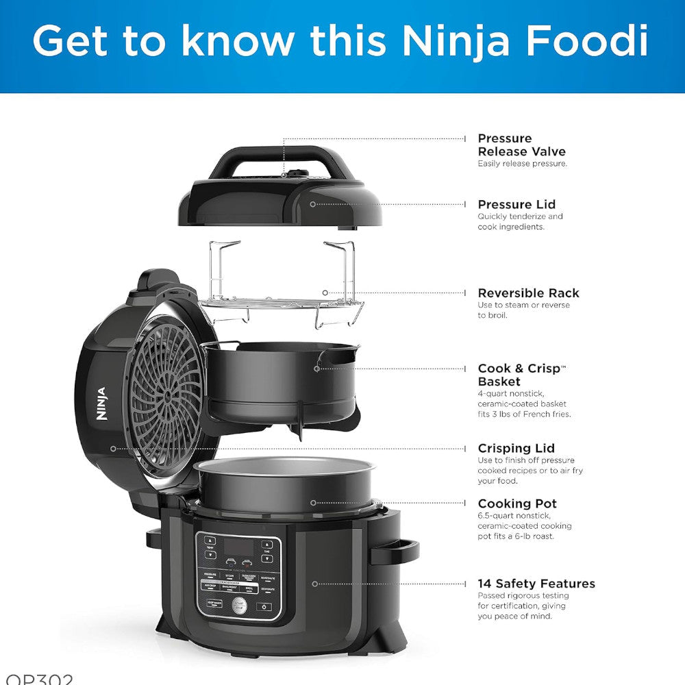 NINJA Ninja OP302 Foodi 9-in-1 Pressure Cooker & Air fryer - Factory serviced with Home Essentials warranty