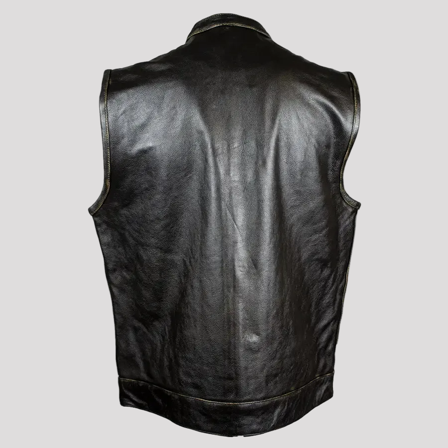 Open Road Men's Distressed Leather Club Vest | Premium Cowhide Riding Vest