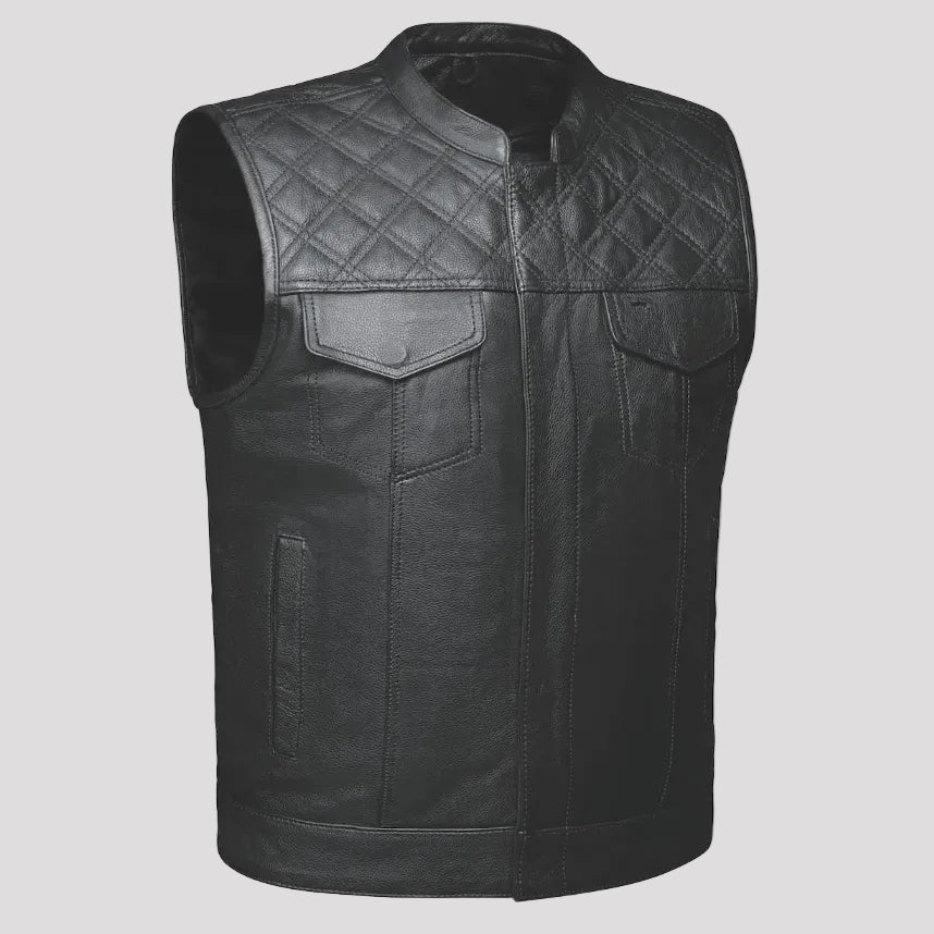 Open Road Men's Upside Leather with Black Stitched Diamonds Vest