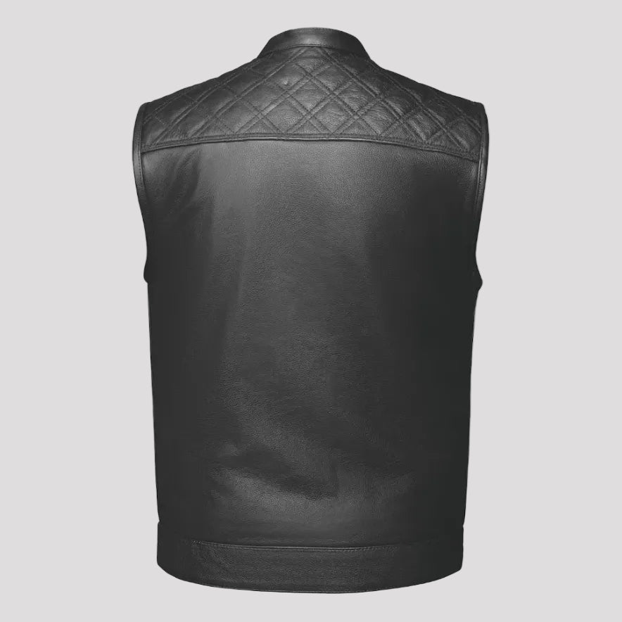 Open Road Men's Upside Leather with Black Stitched Diamonds Vest