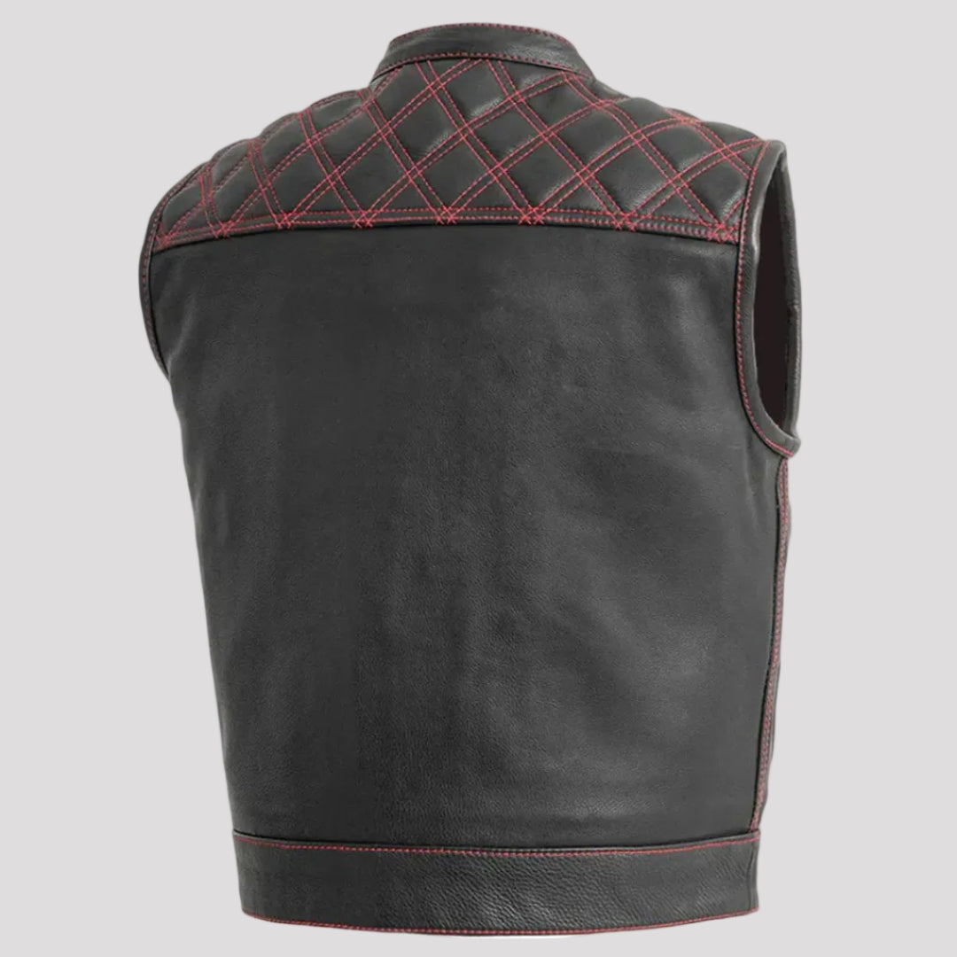 Open Road Men's Upside Leather with Red Stitched Diamonds Vest