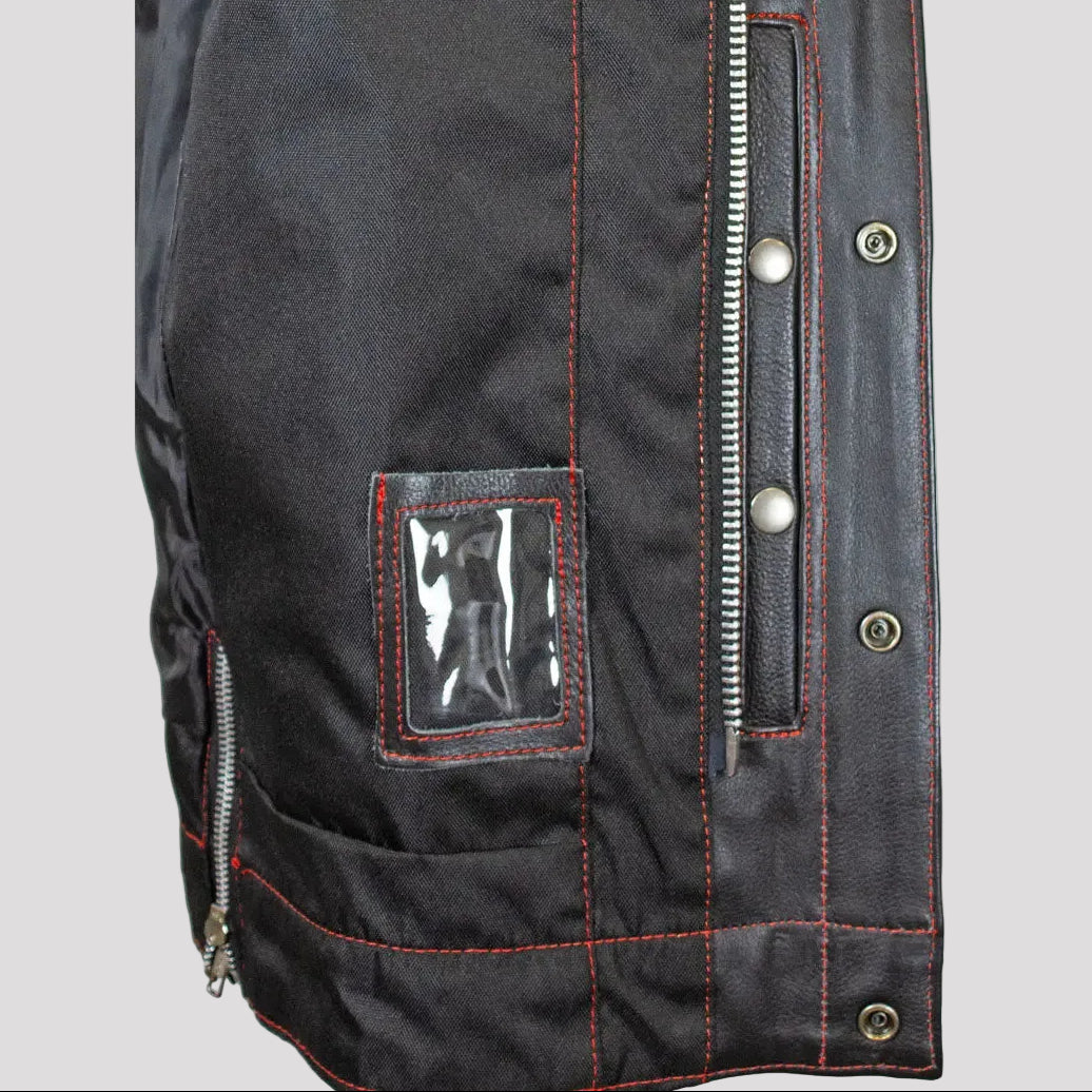 Open Road Men's Upside Leather with Red Stitched Diamonds Vest