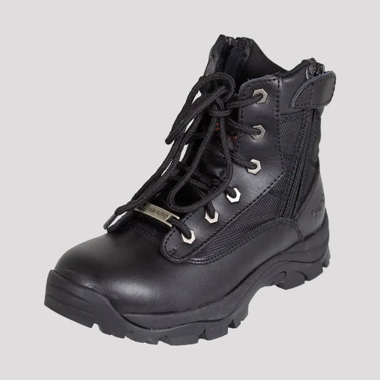 Open Road Women's Black Leather Tactical Lace-Up Boots with Side Zippers Entry