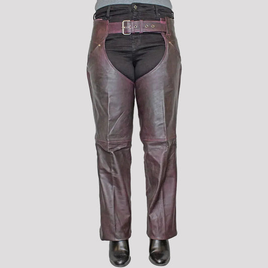 Open Road Women's Dark Purple Wash Leather Chaps