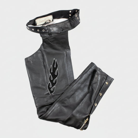 Open Road Women's Flame Inlay Premium Leather Chaps