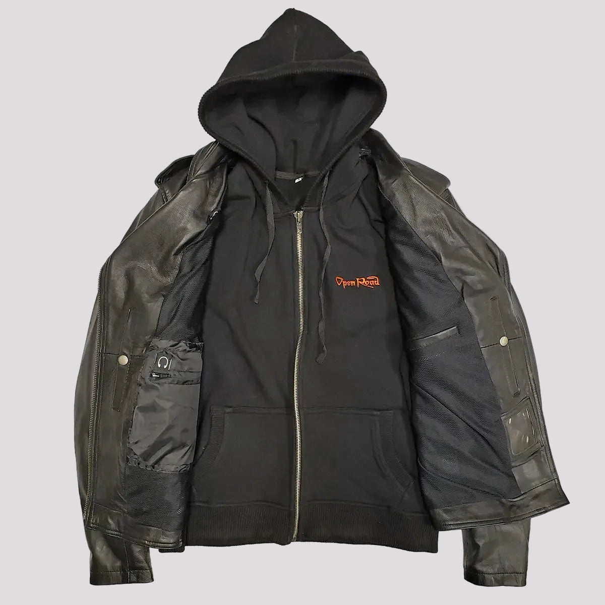 Open Road Women's Hooded Classic Leather Motorcycle Jacket