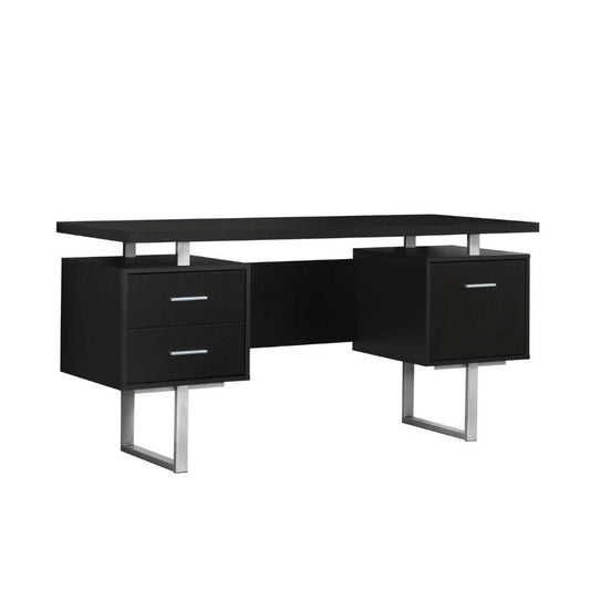 Modern computer desk in black and metallic grey, espresso (I 7080)