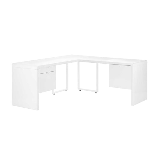 Modern Computer Desk in Glossy White Corner (I 7582)