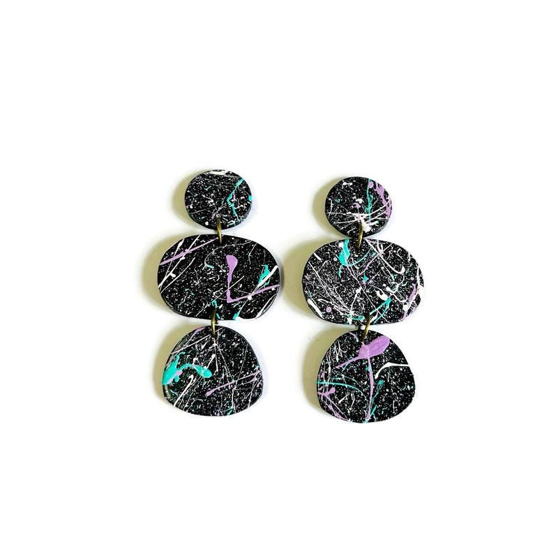 Wearable Art Clip On Earrings in Mustard Yellow and Paint Splash