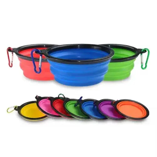 Gamelle portable en silicone pour animaux de compagnie avec mousqueton, pliable, 350 ml