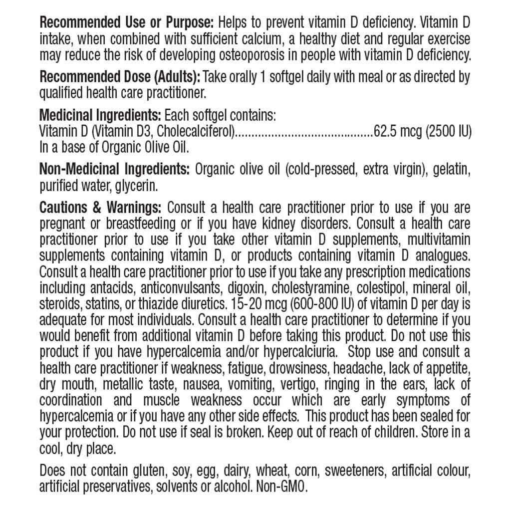 Prairie Naturals VITAMIN D3 2500IU, 550 Softgels