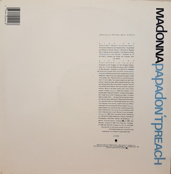 Madonna / Papa Don't Preach - 12" (Used)
