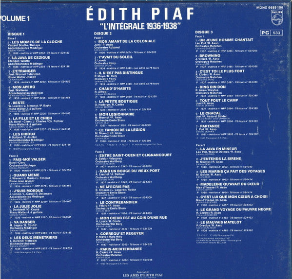 Edith Piaf / L'Intégrale 1936-1938 (Volume 1) - 3LP Used