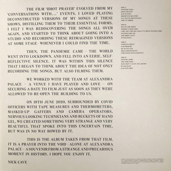 Nick Cave / Idiot Prayer (Nick Cave Alone At Alexandra Palace) - LP