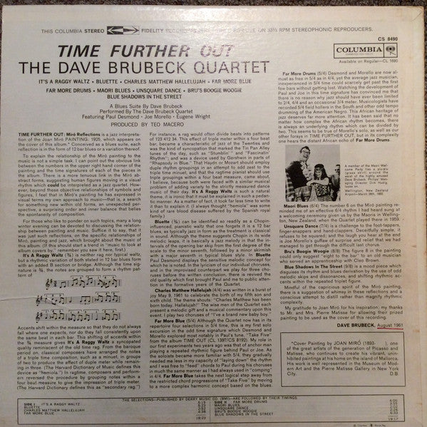 The Dave Brubeck Quartet / Time Further Out (Miro Reflections) - LP (Occasion)