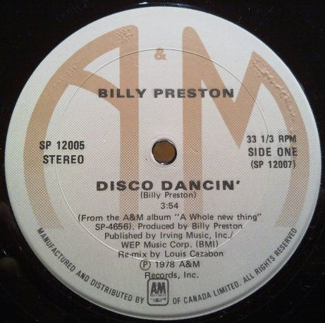 Billy Preston / Disco Dancin', Wide Stride (Instr.) - LP Used 12''