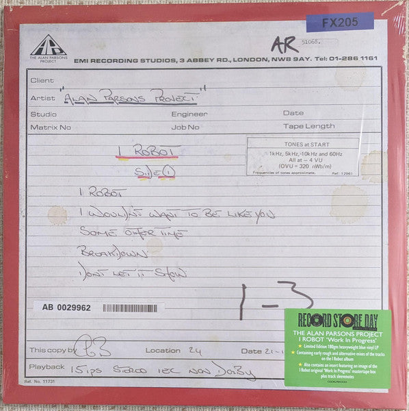The Alan Parsons Project / I Robot “Work In Progress” - LP BLUE