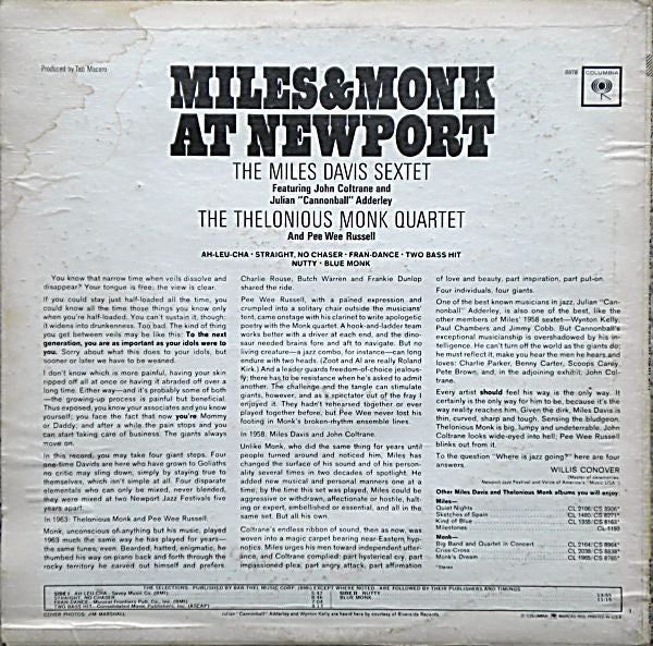 The Miles Davis Sextet Featuring John Coltrane, "Cannonball" Adderley / The Thelonious Monk Quartet And Pee Wee Russell / Miles & Monk At Newport - LP Used