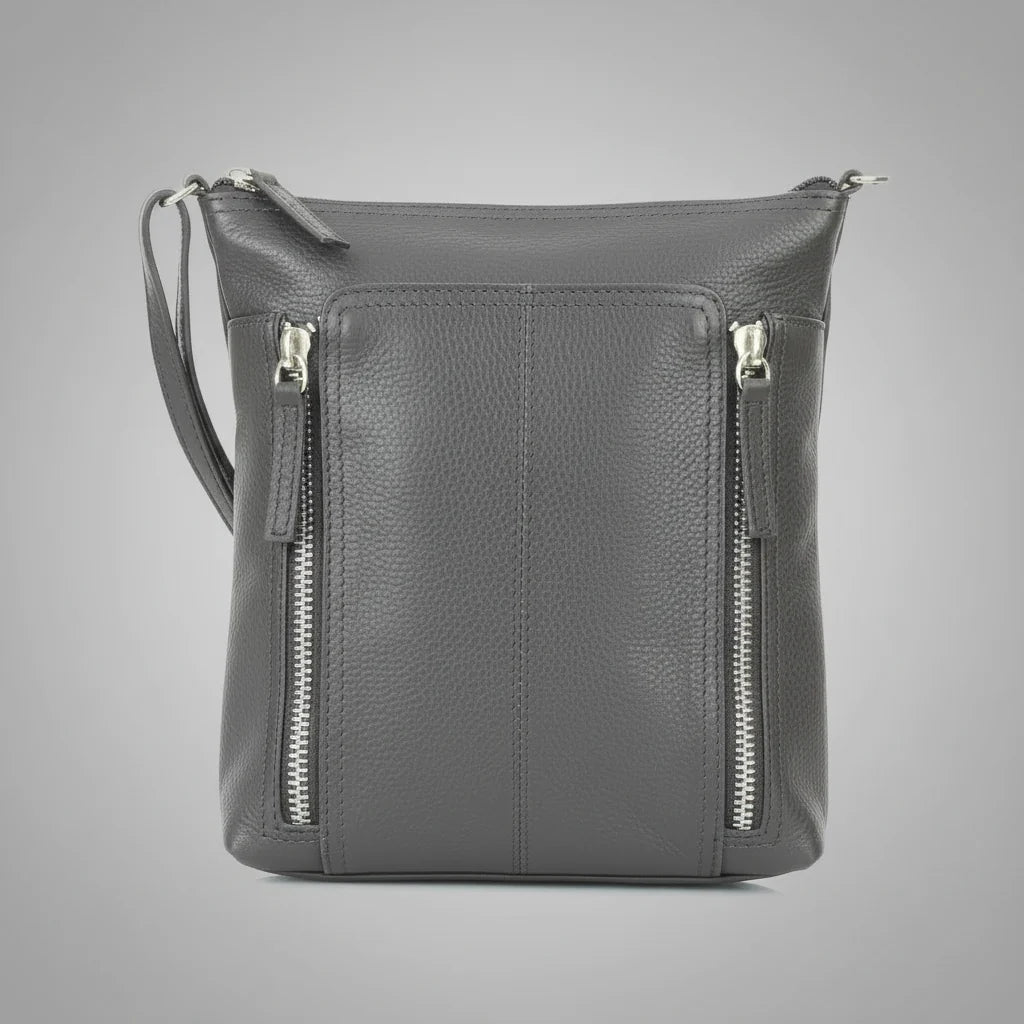 Slim Leather Crossbody. Small Vertical Zip Women’s Bag with Adjustable Strap