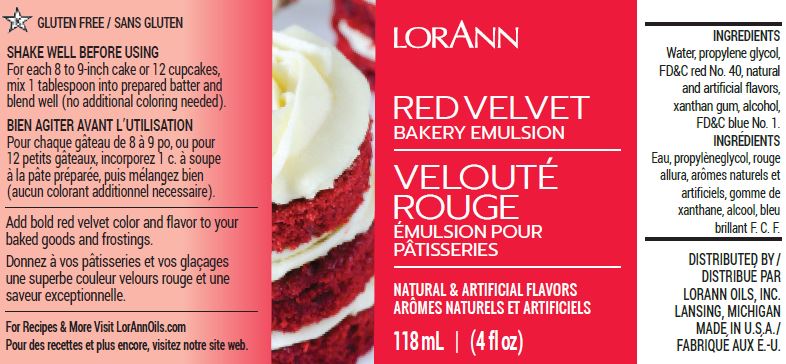Red Velvet Bakery Emulsion - 4 oz. - 16 oz. - 1 Gallon - 5 Gallons - Bakery Emulsions Canada - Ships Free Within Canada on Orders Above CAD $199