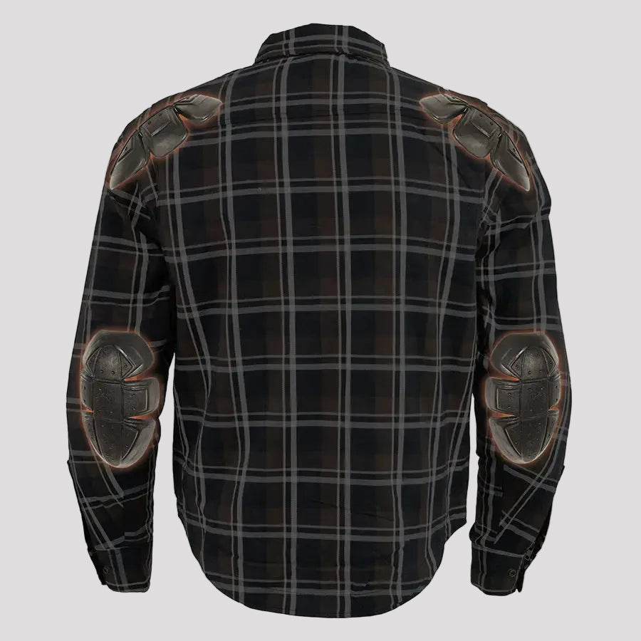 Milwaukee Leather Men's Brown Checkered Armored Flannel Biker Shirt with Reinforced Fibers