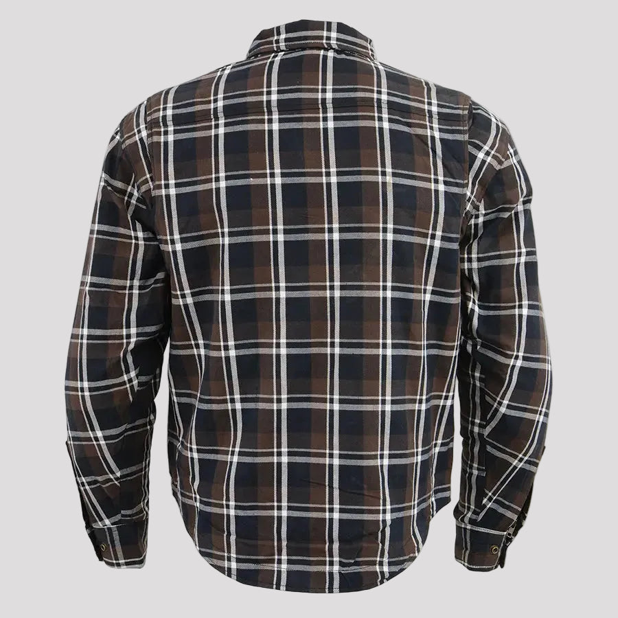 Milwaukee Leather Men's Brown Checkered Armored Flannel Biker Shirt with Reinforced Fibers