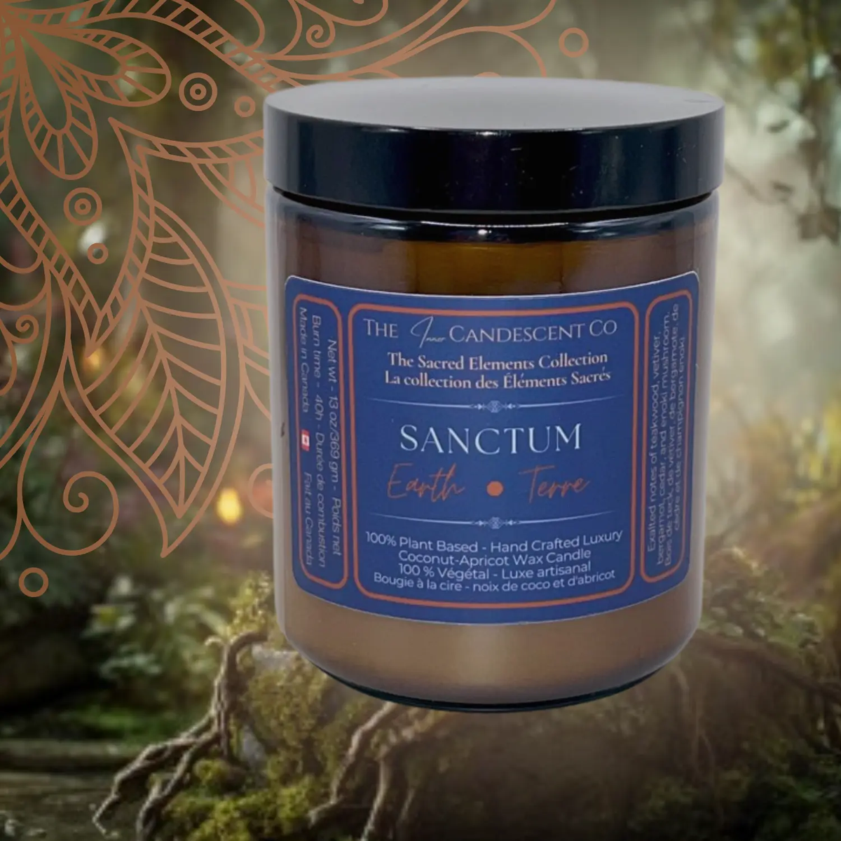 Bougie Sanctum – Terreuse, cire de coco et d’abricot | Élément Terre
