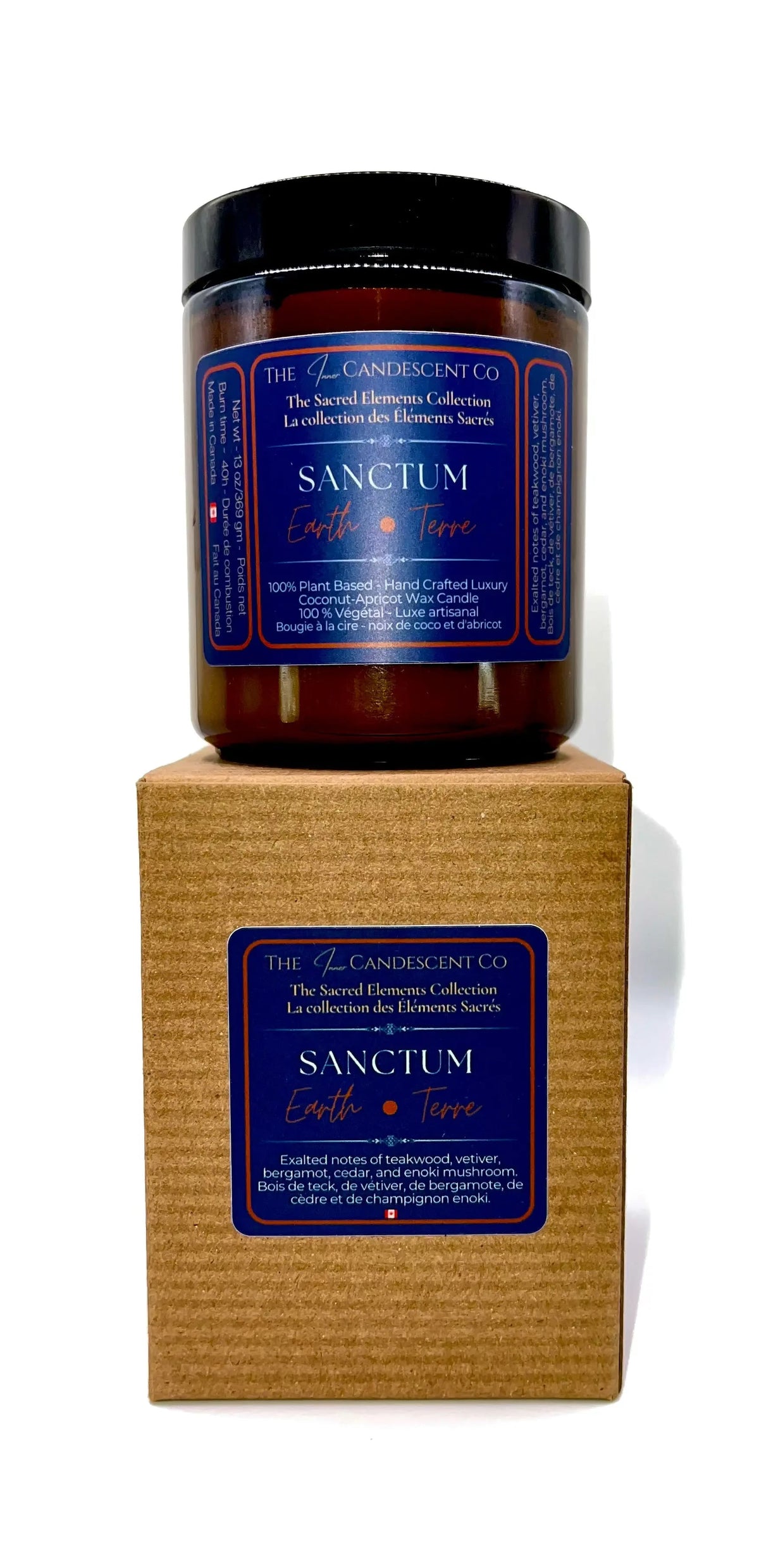 Bougie Sanctum – Terreuse, cire de coco et d’abricot | Élément Terre