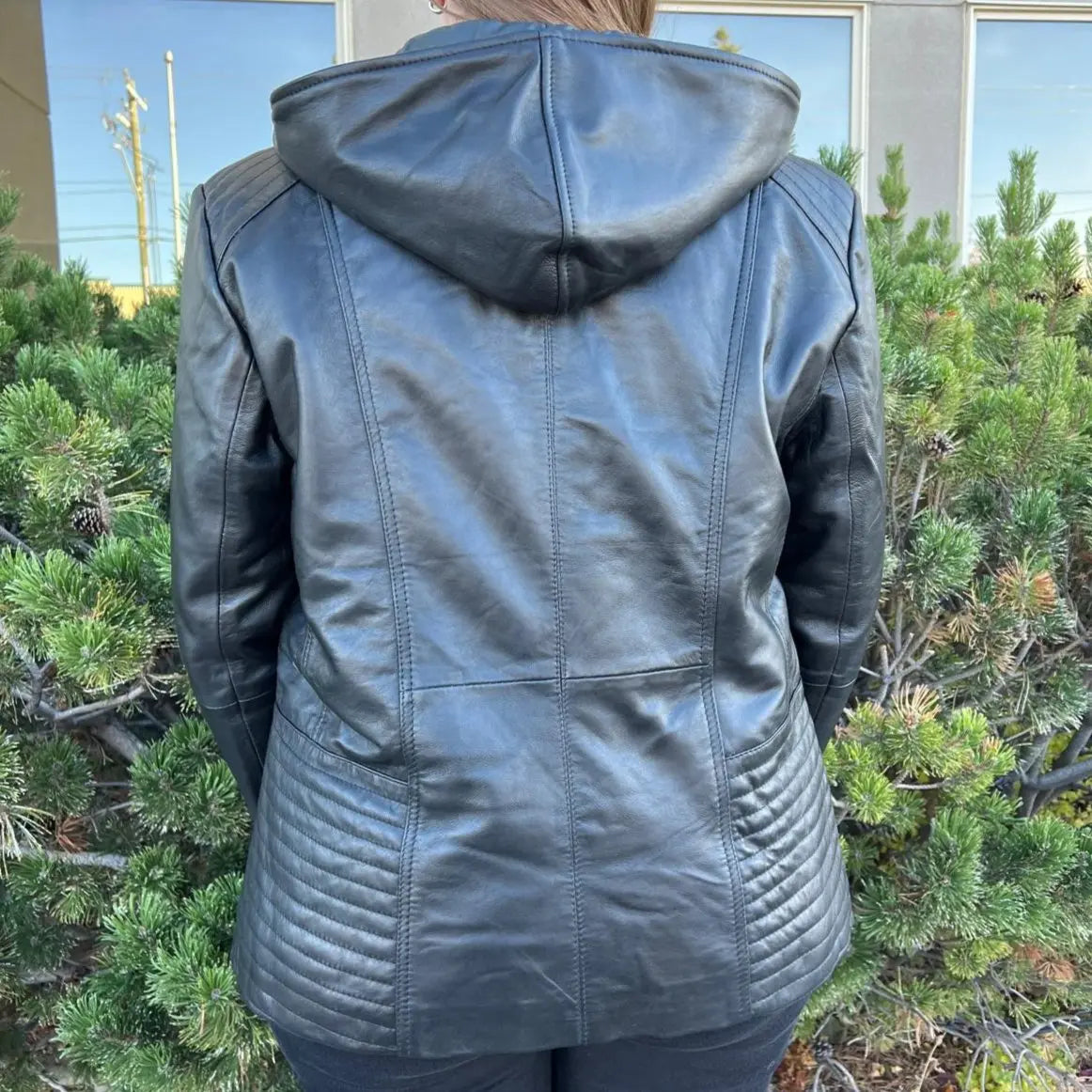 Women's Plus Size Sheep Leather Jacket with Removable Hood