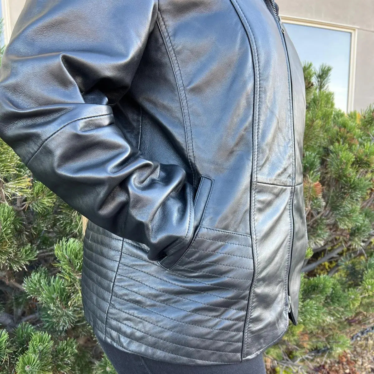 Women's Plus Size Sheep Leather Jacket with Removable Hood