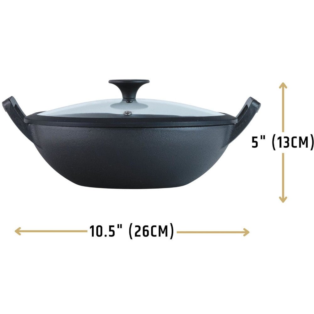 MAHARAJA T211K01 Cast Iron Karahi 26cm with Glass lid - Kastor