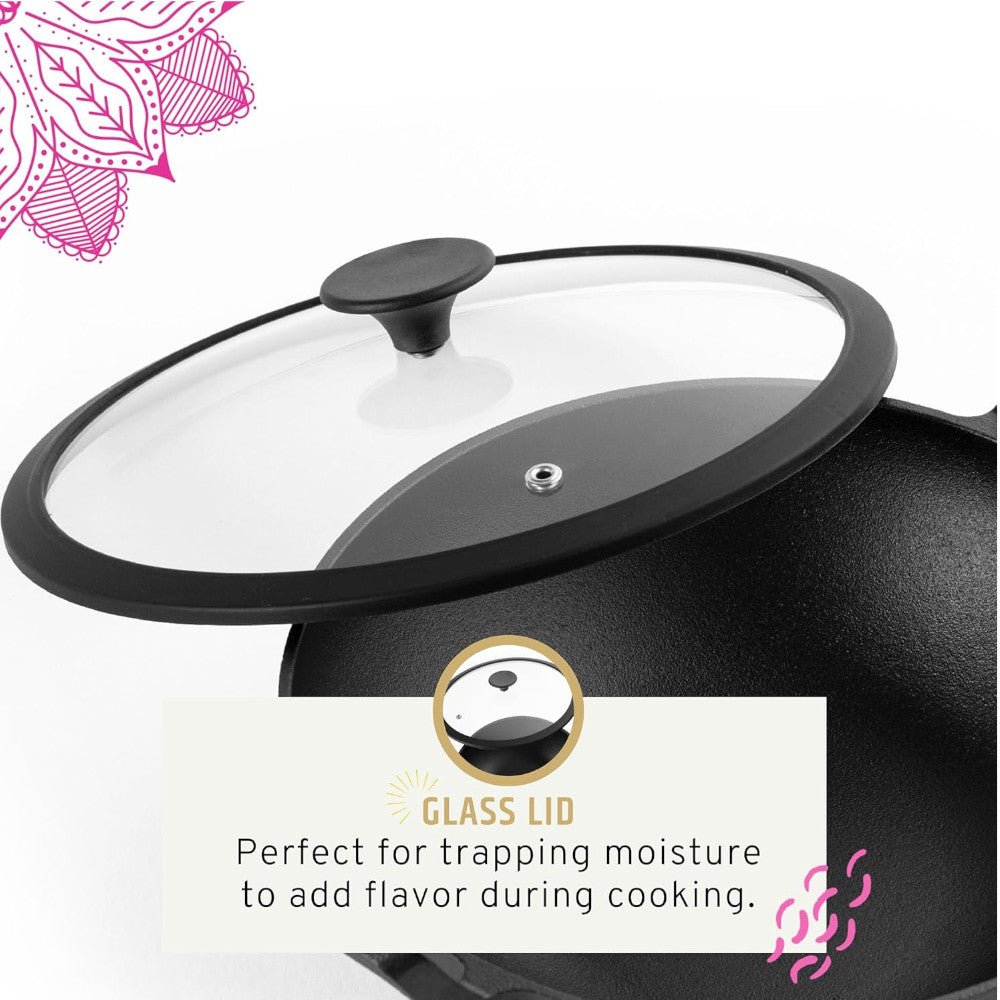 MAHARAJA T211K01 Cast Iron Karahi 26cm with Glass lid - Kastor