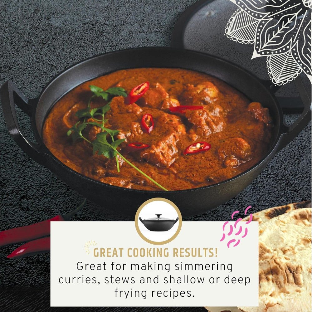 MAHARAJA T211K01 Cast Iron Karahi 26cm with Glass lid - Kastor