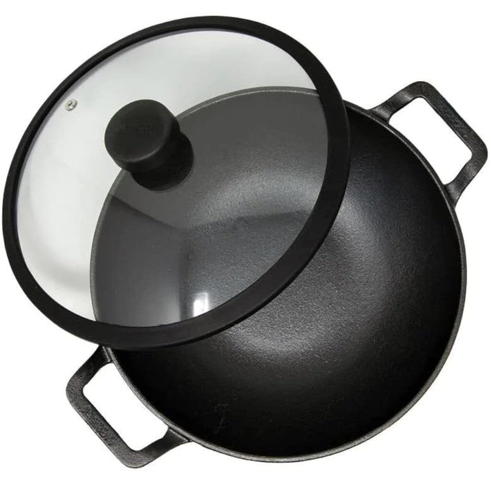 MAHARAJA T211K01 Cast Iron Karahi 26cm with Glass lid - Kastor