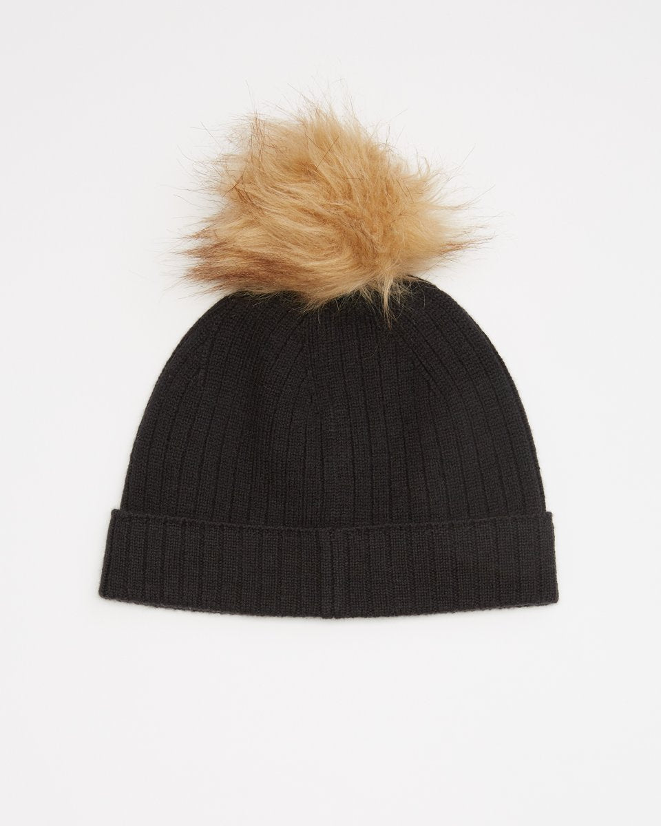 Wool Faux Fur Pom Beanie