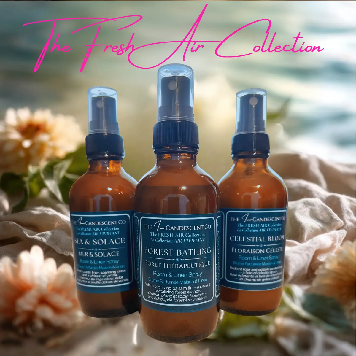 Vaporisateur d’ambiance et literie Celestial Bloom – Rose et ambre, sans alcool