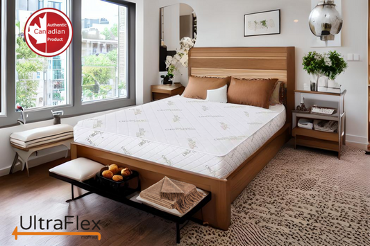 Matelas écologique UltraFlex® EcoZen – Fermeté moyenne réversible, mousse certifiée CertiPUR-US®, housse en bambou biologique, soulage la pression, gel rafraîchissant infusé (Fabriqué au Canada)
