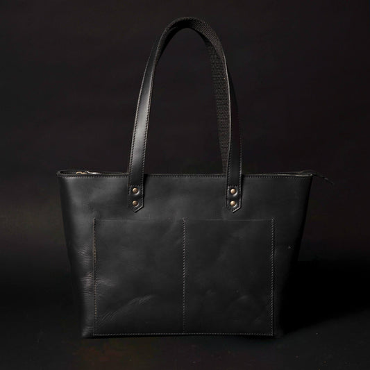 Classic Black Leather Tote Bag