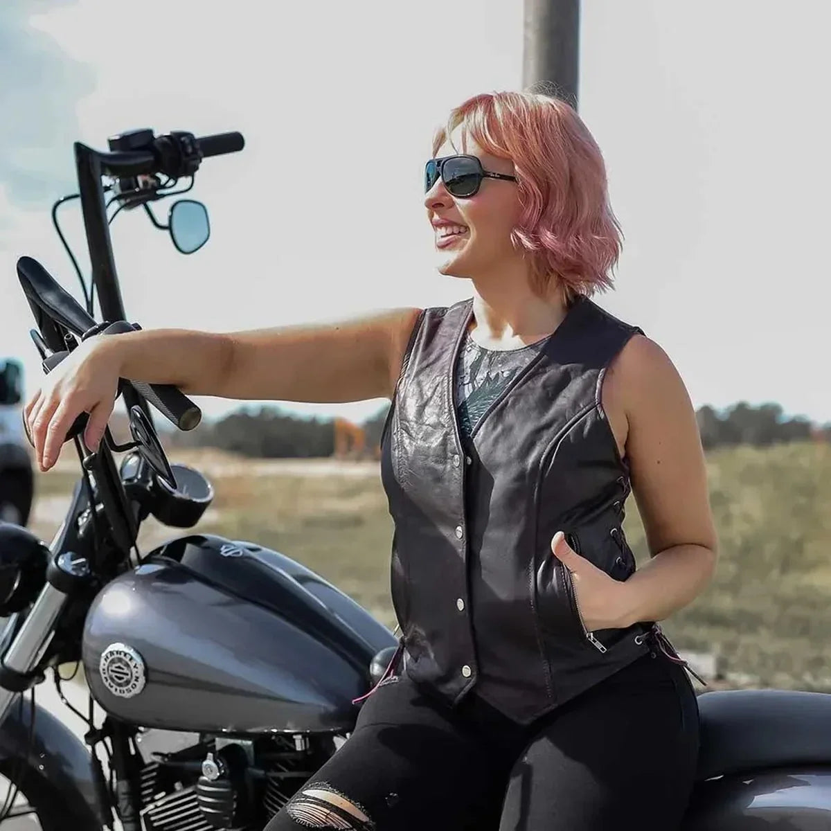 Open Road Women's Lace Side Leather Vest
