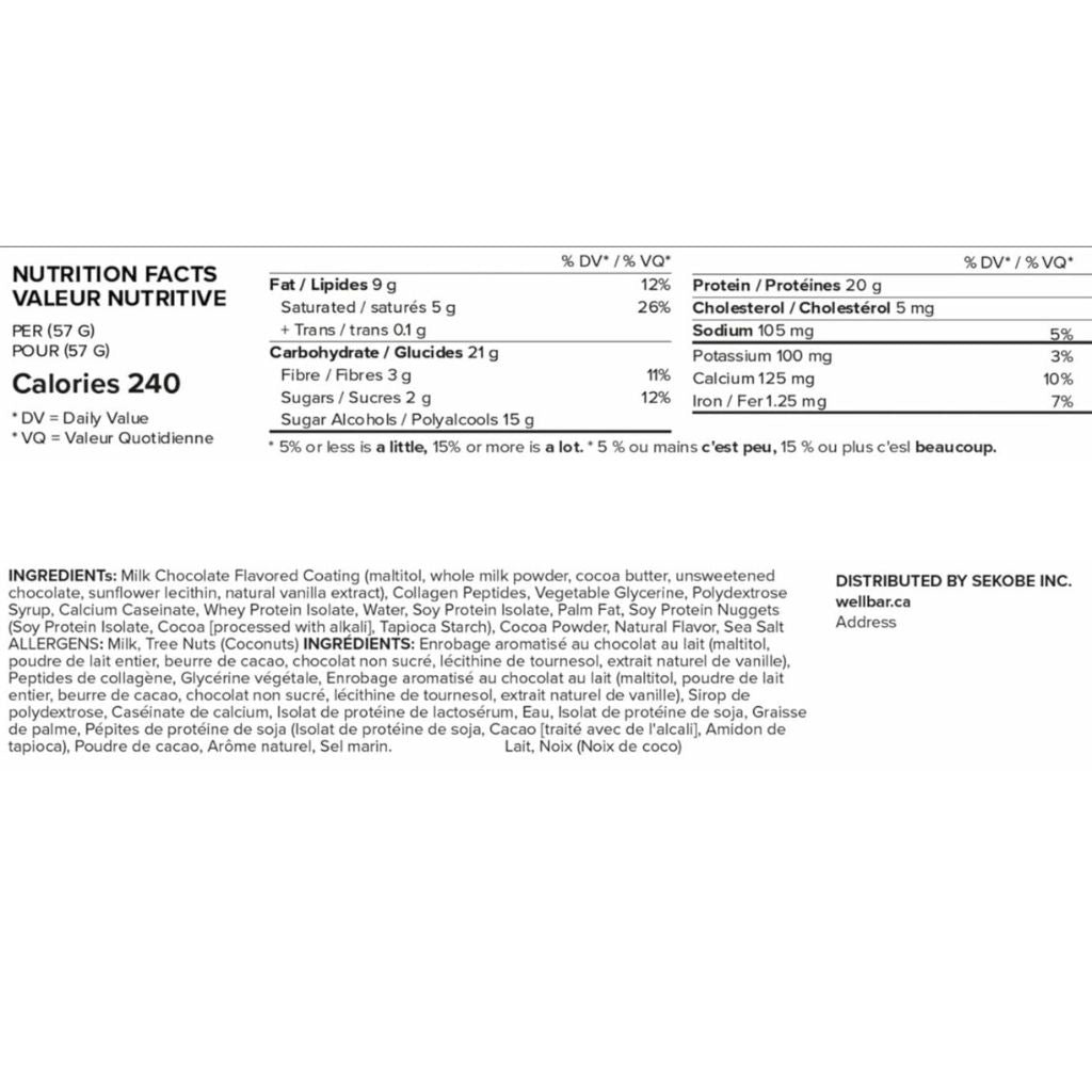 WELLBAR HIGH PROTEIN BAR, 57g x 12 Bars/Box