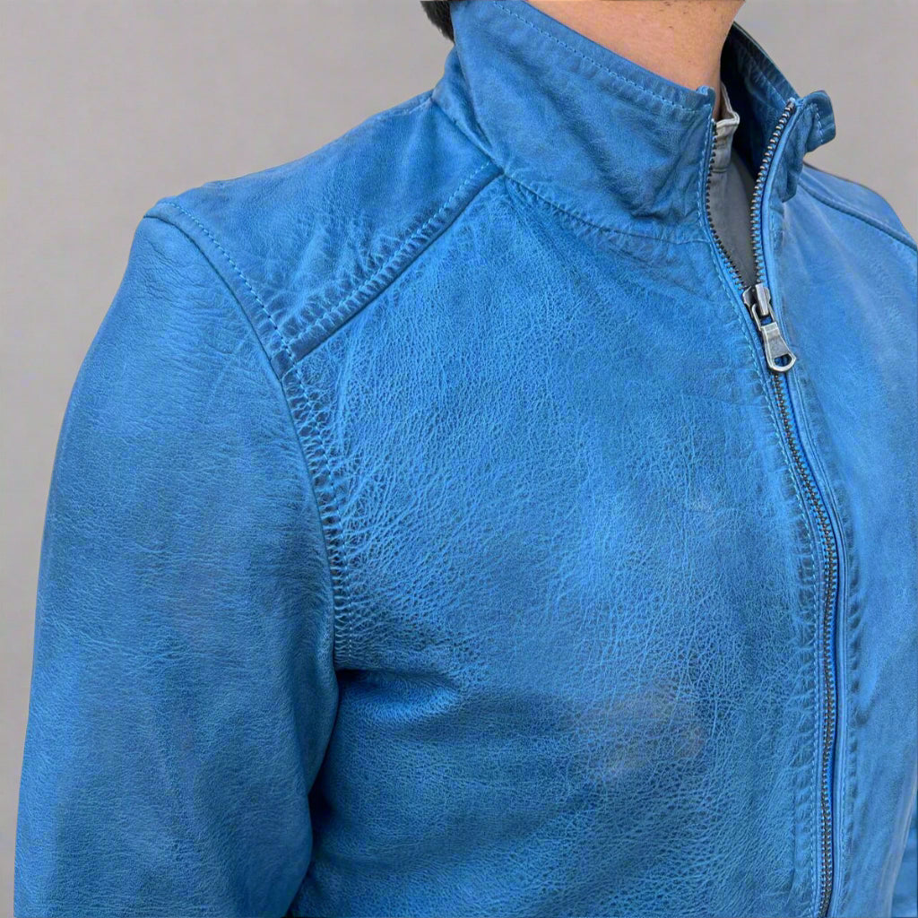 Men’s Sheep Leather Jacket. Classic Stand Collar with 2 Pockets