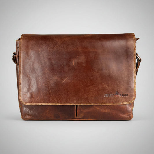 Greenwood Leather Laptop Bag. Premium Waxed Full-Grain Leather Briefcase for 16" Laptops