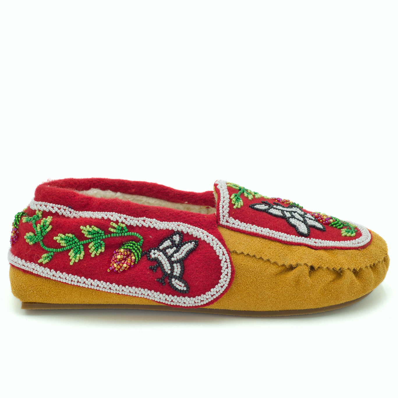 Women's Hummingbird Beaded Suede Moccasins - Red
