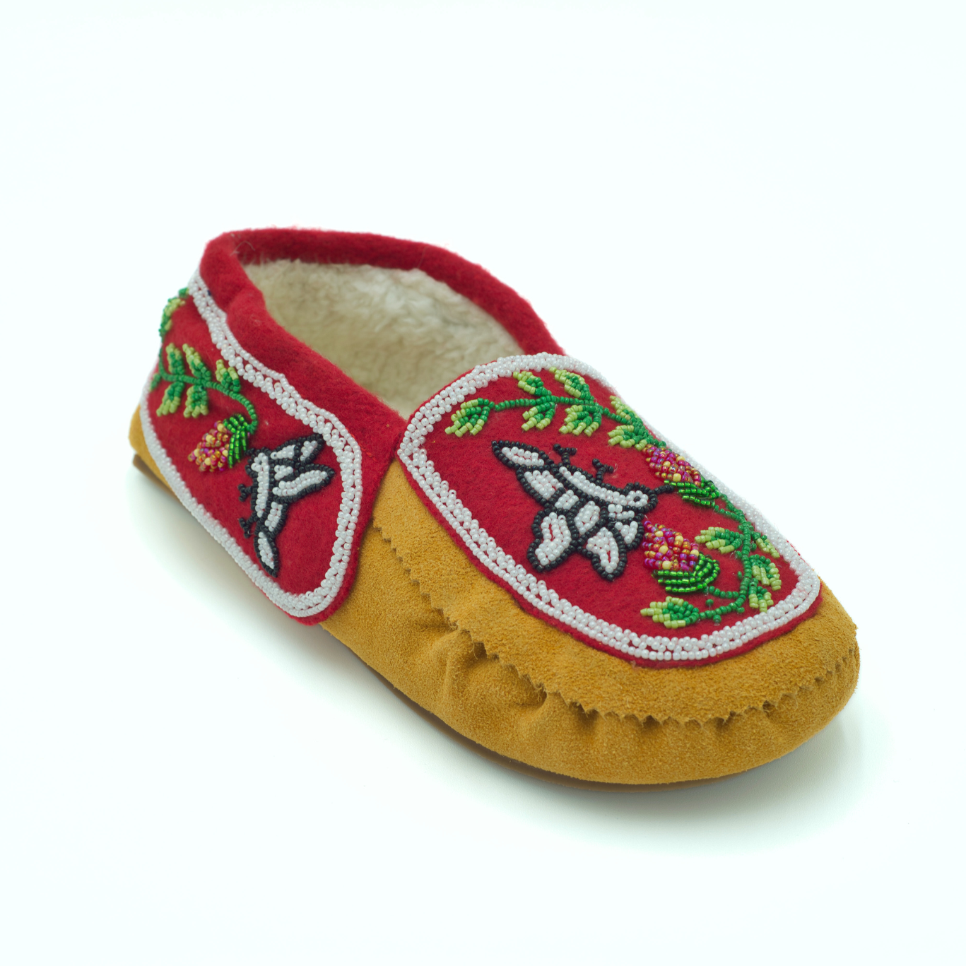 Women's Hummingbird Beaded Suede Moccasins - Red