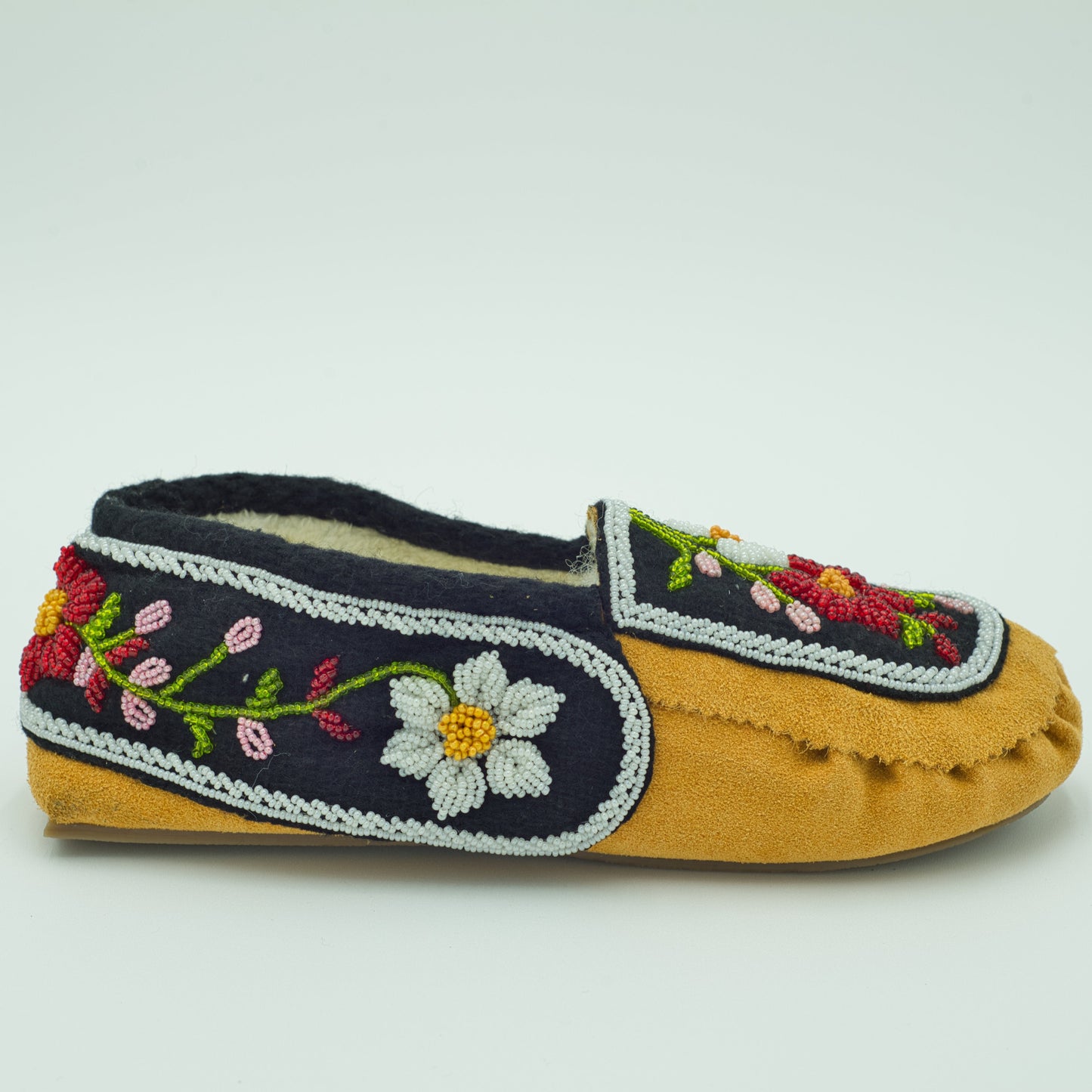 Women's Floral Beaded Suede Moccasin Black